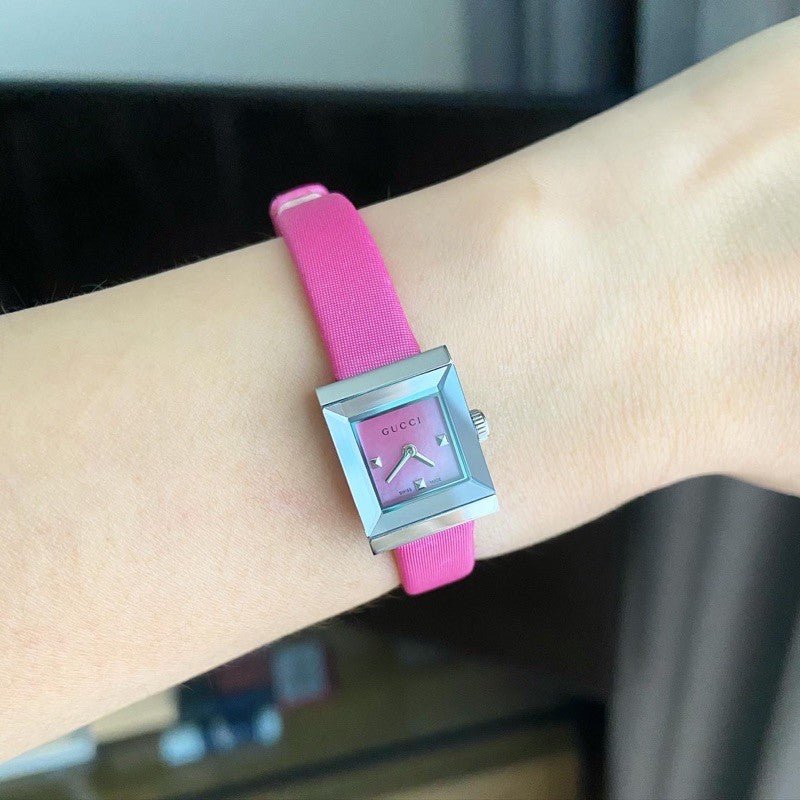  Shop Authentic Gucci G-Frame Square Fuchsia Mother of Pearl Dial Fuchsia Leather Strap Watch For Women - YA128533 - Luxxuri