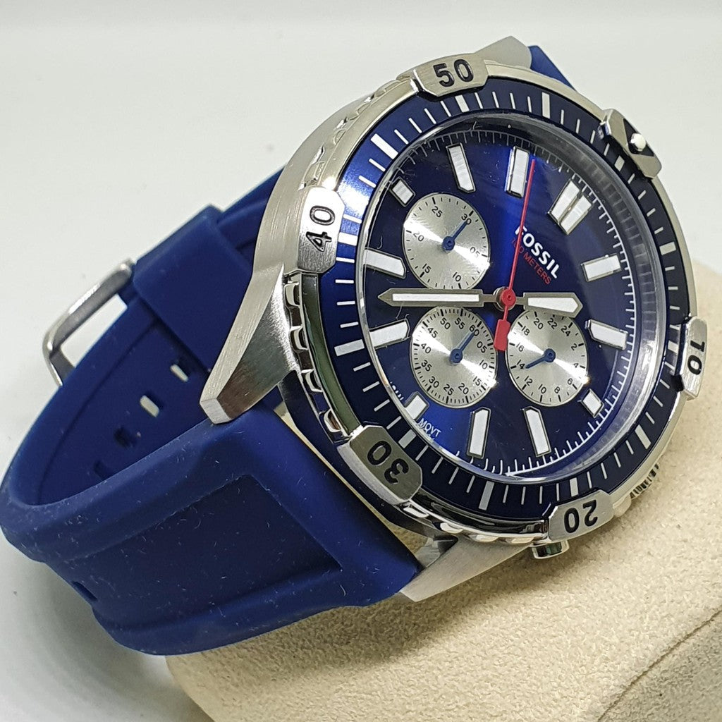  Shop Authentic Fossil Garrett Chronograph Blue Dial Blue Rubber Strap Watch for Men - FS5709 - Luxxuri