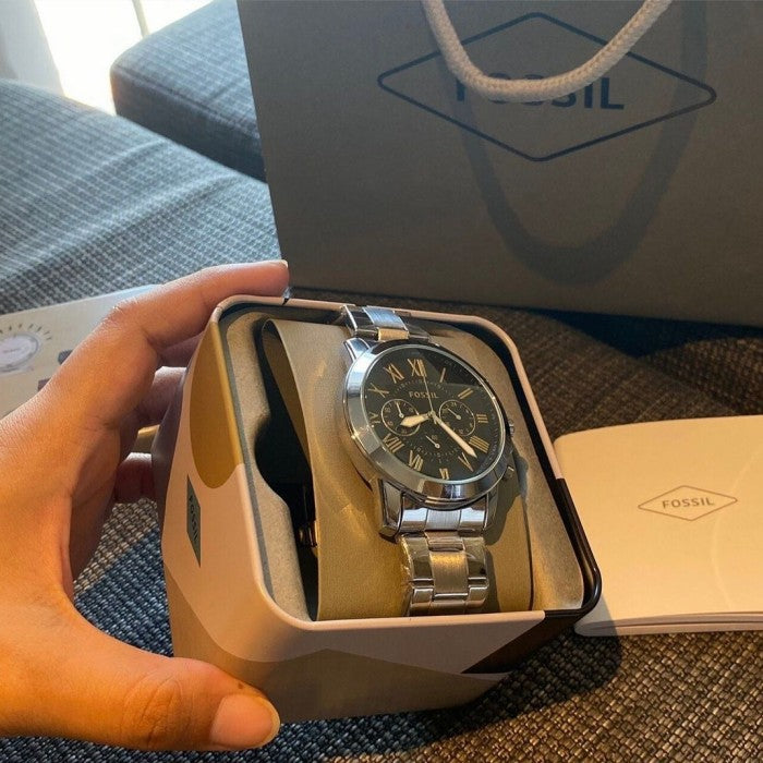  Shop Authentic Fossil Grant Chronograph Black Dial Silver Steel Strap Watch for Men - FS4994 - Luxxuri