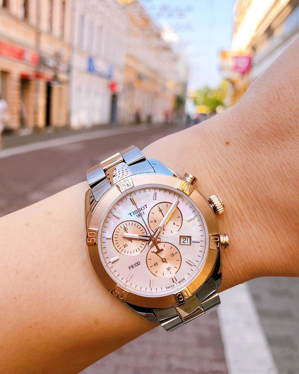  Shop Authentic Tissot PR 100 Sport Chic Chronograph Silver Dial Two Tone Steel Strap Watch For Women - T101.917.22.031.00 - Luxxuri