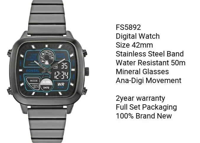  Shop Authentic Fossil Retro Analog-Digital Black Dial Grey Steel Strap Watch for Men - FS5892 - Luxxuri