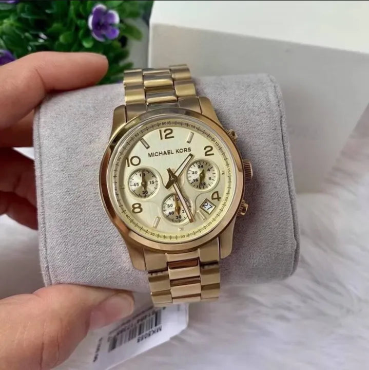  Shop Authentic Michael Kors Runway Gold Dial Gold Stainless Steel Strap Watch for Women - MK5055 - Luxxuri