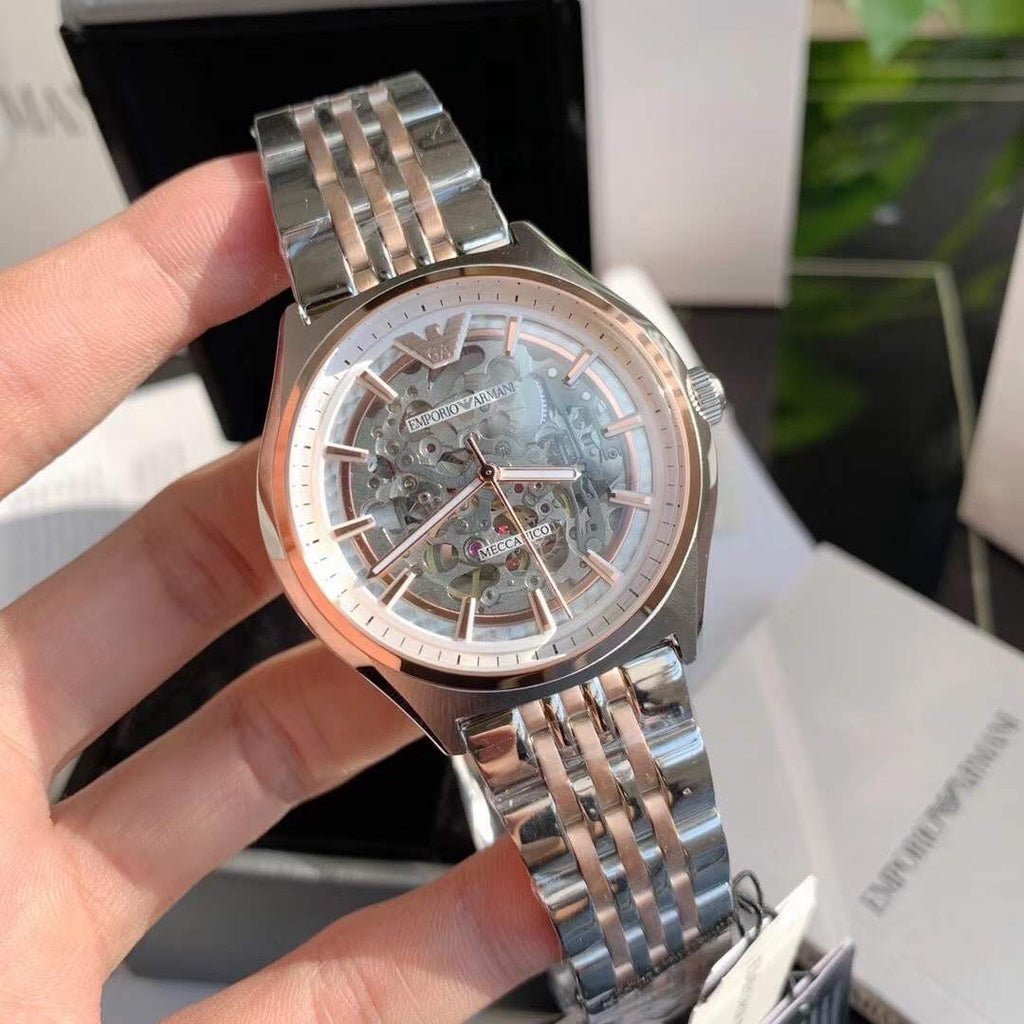  Shop Authentic Emporio Armani Meccanico White Dial Two Tone Stainless Steel Watch For Men - AR60002 - Luxxuri