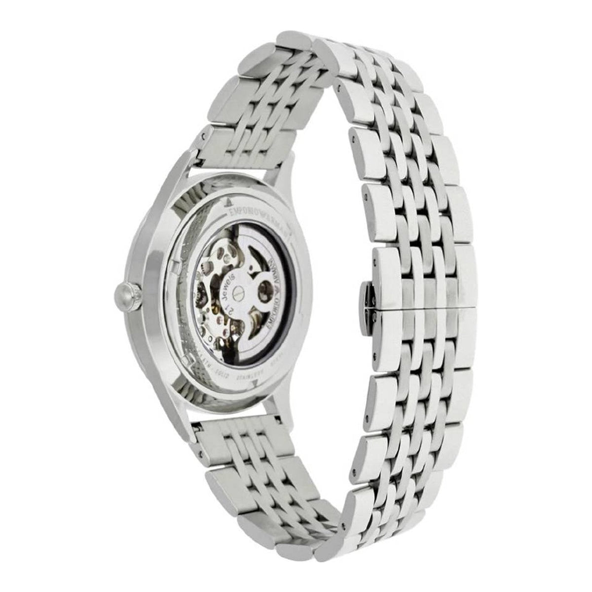  Shop Authentic Emporio Armani Meccanico Skeleton Silver Dial Silver Steel Strap Watch For Men - AR1945 - Luxxuri