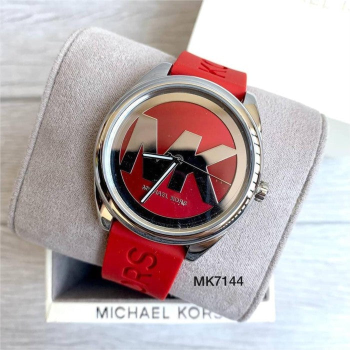  Shop Authentic Michael Kors Janelle Three Hand Red Dial Red Rubber Strap Watch For Women - MK7144 - Luxxuri