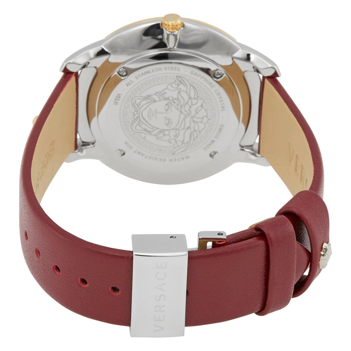  Shop Authentic Versace Audrey Quartz Silver Dial Red Leather Strap Watch for Women - VELR00219 - Luxxuri