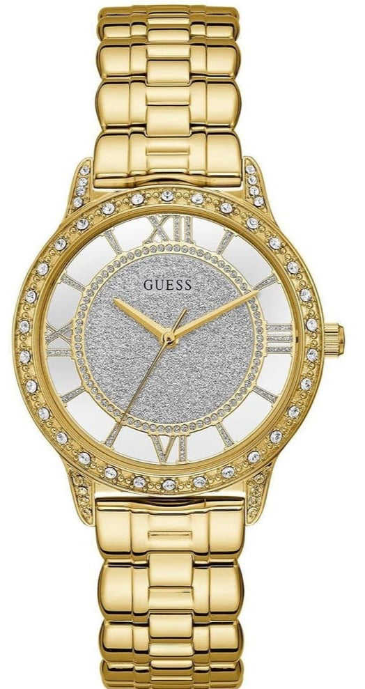  Shop Authentic Guess Analog Diamonds Silver Dial Gold Steel Strap Watch For Women - W1013l2 - Luxxuri