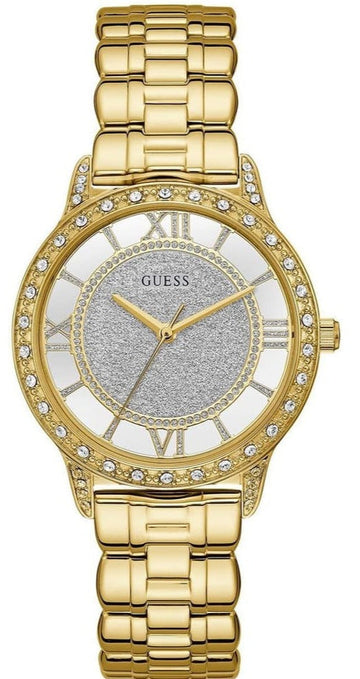  Shop Authentic Guess Analog Diamonds Silver Dial Gold Steel Strap Watch For Women - W1013l2 - Luxxuri