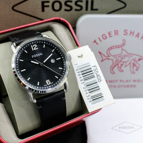  Shop Authentic Fossil The Commuter Black Dial Black Leather Strap Watch for Men - FS5406 - Luxxuri