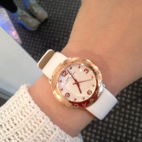  Shop Authentic Marc Jacobs Amy White Dial White Leather Strap Watch for Women - MBM1180 - Luxxuri