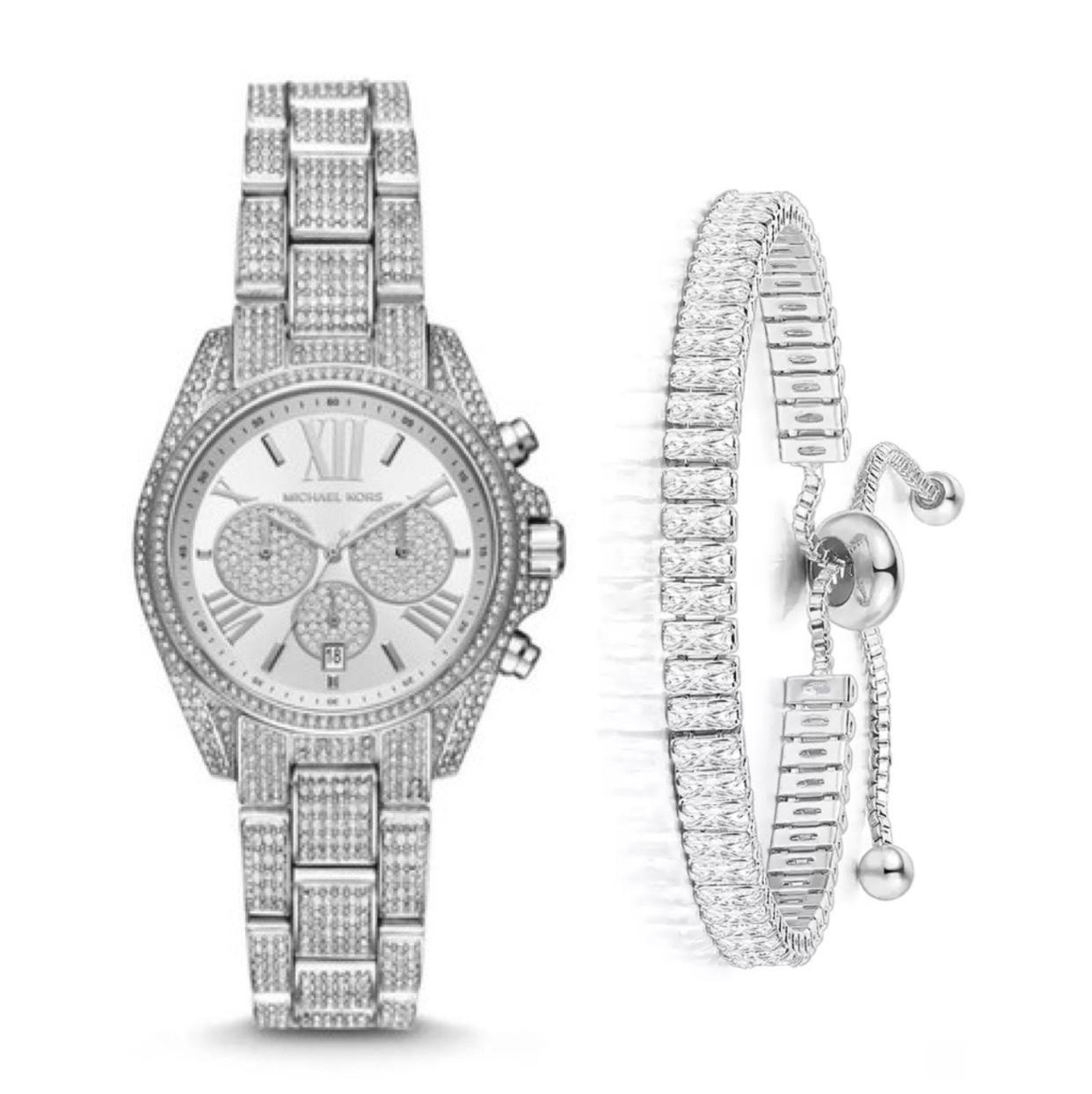  Shop Authentic Michael Kors Mini Bradshaw Crystals Silver Dial Silver Steel Strap Watch For Women - MK6454 - Luxxuri