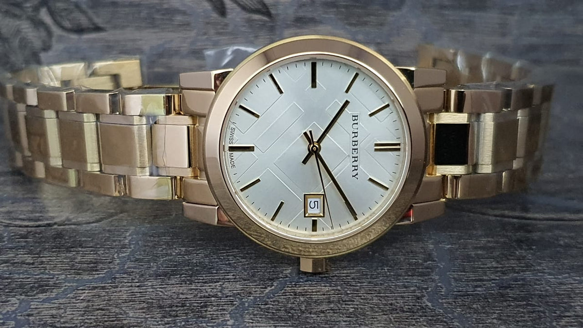  Shop Authentic Burberry The City White Dial Gold Steel Strap Watch for Women - BU9103 - Luxxuri