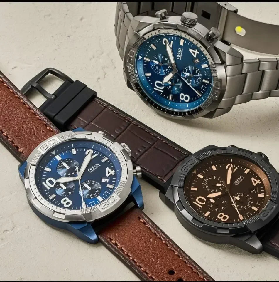  Shop Authentic Fossil Bronson Chronograph Luggage Blue Dial Brown Leather Strap Watch for Men - FS5829 - Luxxuri