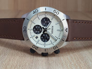 Shop Authentic Fossil Retro Traveler Chronograph White Dial Brown Leather Strap Watch for Men - CH2886 - Luxxuri