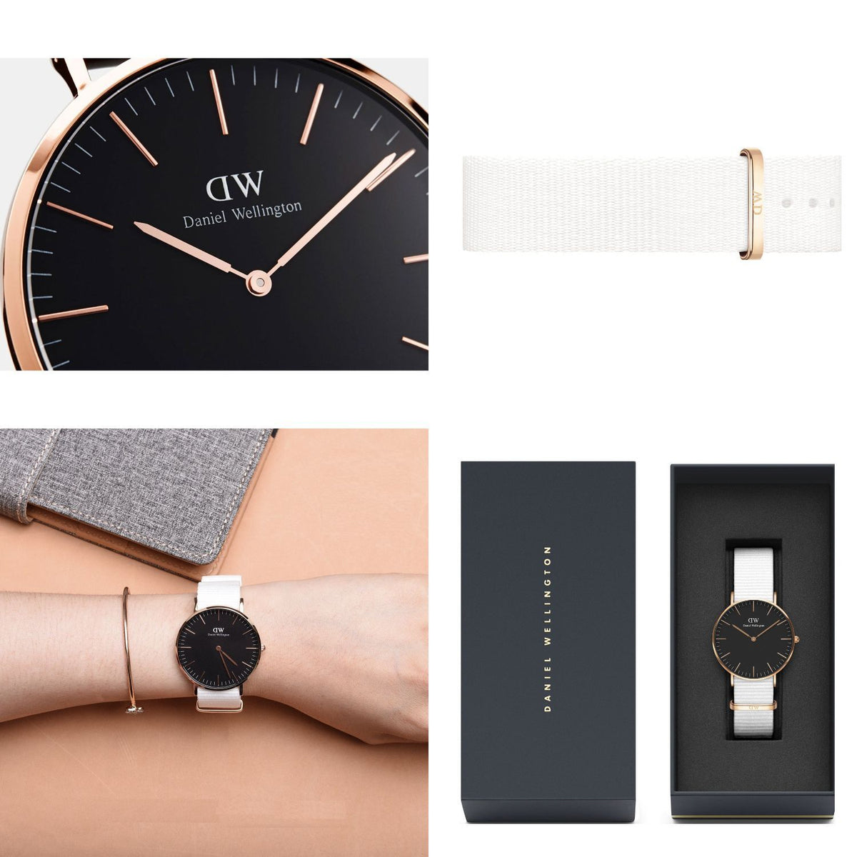  Shop Authentic Daniel Wellington Classic Dover Black Dial White Nylon Strap Watch For Women - DW00100310 - Luxxuri