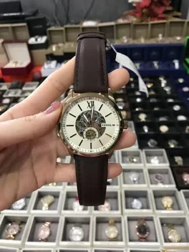  Shop Authentic Fossil Flynn Mechanical Skeleton Beige Dial Brown Leather Strap Watch for Men - BQ2215 - Luxxuri