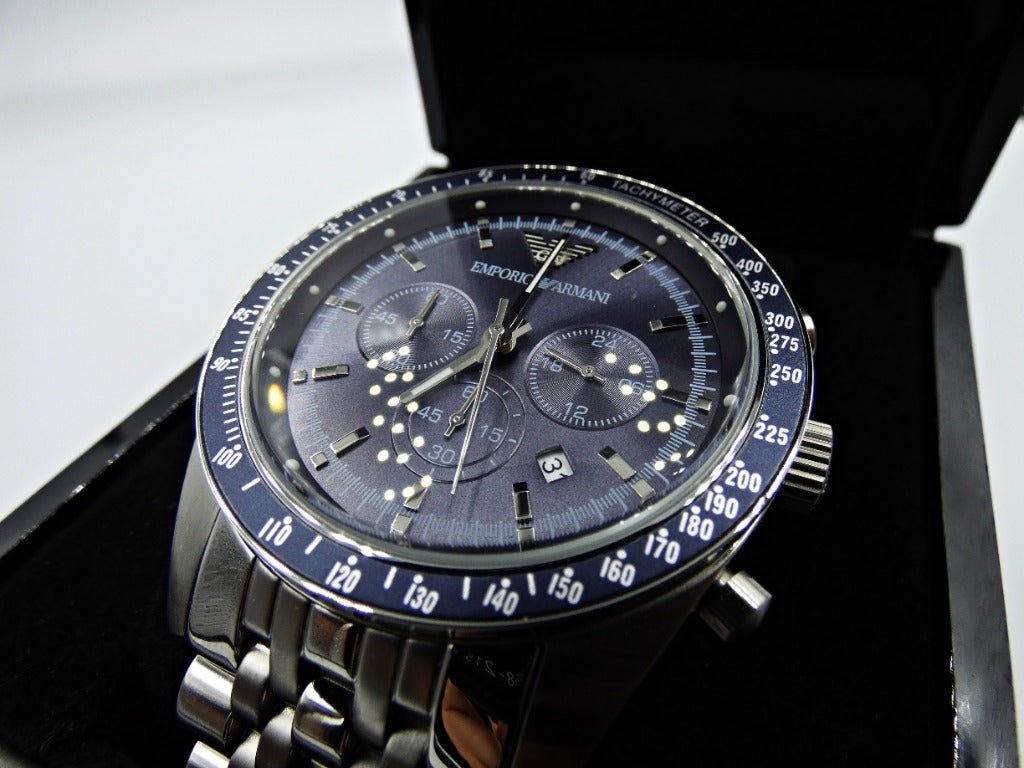  Shop Authentic Emporio Armani Sportivo Chronograph Blue Stainless Steel Watch For Men - AR6072 - Luxxuri