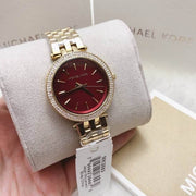  Shop Authentic Michael Kors Darci Quartz Mother of Pearl Red Dial Gold Steel Strap Watch For Women - MK3583 - Luxxuri