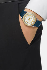 Shop Authentic Versace Viamond Quartz White Dial Blue Leather Strap Watch For Men - VEPO00120 - Luxxuri