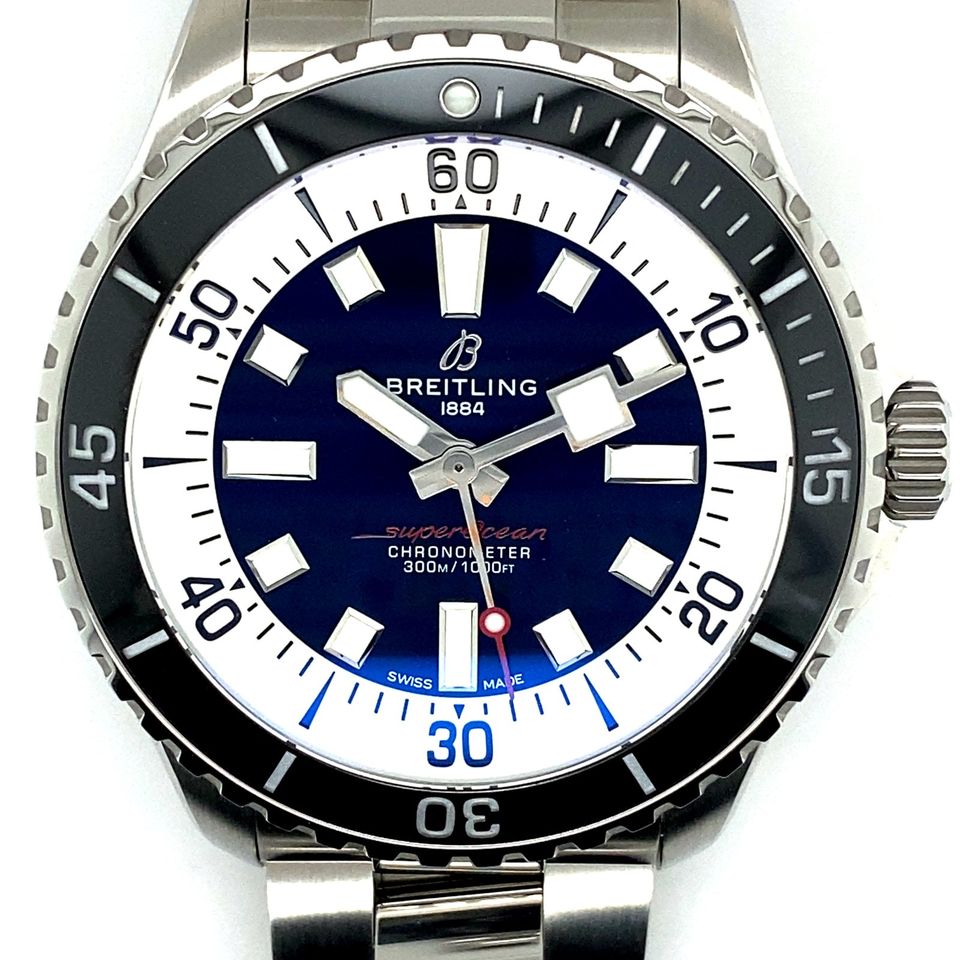  Shop Authentic Breitling Superocean Automatic 44mm Blue Dial Silver Steel Strap Watch for Men - A17376211C1A1 - Luxxuri