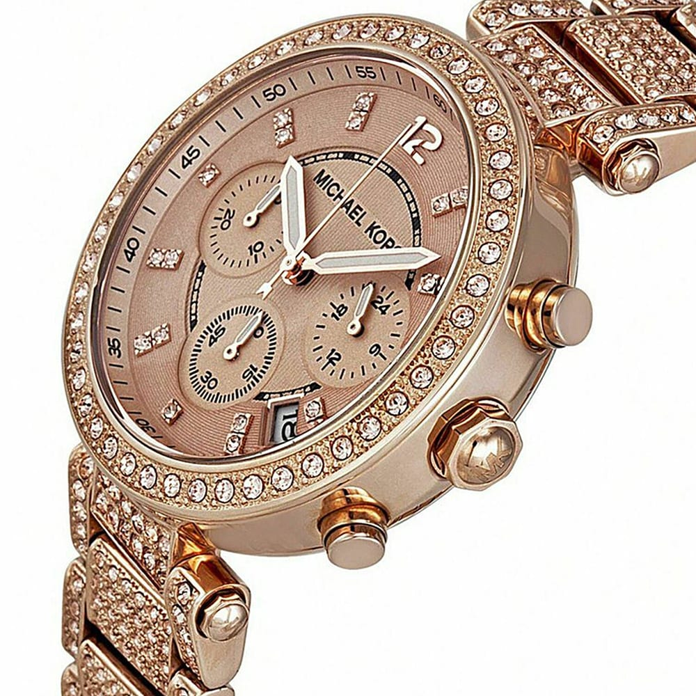  Shop Authentic Michael Kors Uptown Glam Parker Chronograph Rose Gold Dial Steel Strap Watch for Women - MK5663 - Luxxuri