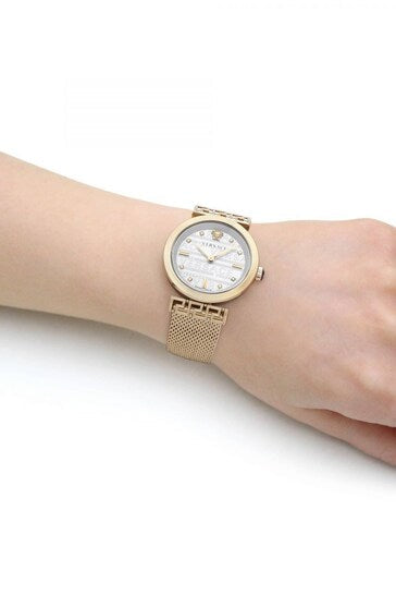  Shop Authentic Versace Meander Greca White Dial Gold Mesh Bracelet Watch for Women - VELW00820 - Luxxuri