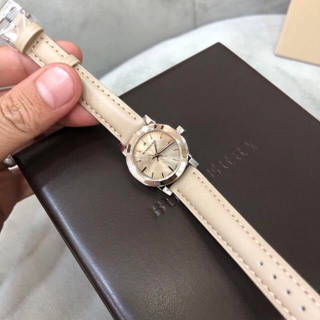  Shop Authentic Burberry The City Beige Dial Beige Leather Strap Watch for Women - BU9207 - Luxxuri