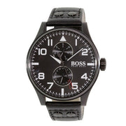  Shop Authentic Hugo Boss Aeroliner Chronograph Black Dial Black Leather Strap Watch For Men - 1513086 - Luxxuri
