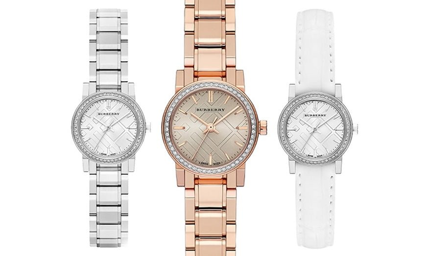  Shop Authentic Burberry The City White Diamonds Dial White Leather Strap Watch for Women - BU9221 - Luxxuri