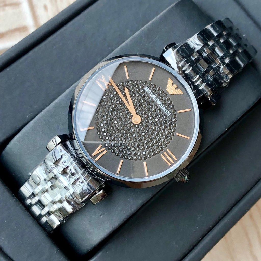  Shop Authentic Emporio Armani Gianni T Bar All Black Diamond Dial Watch For Women - AR11245 - Luxxuri