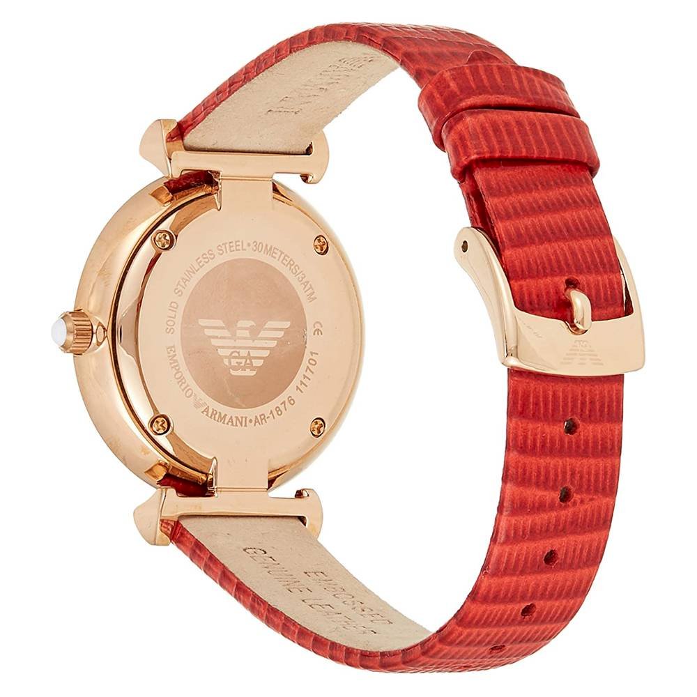  Shop Authentic Emporio Armani Gianni T Bar Silver Dial Red Leather Strap Watch For Women - AR1876 - Luxxuri