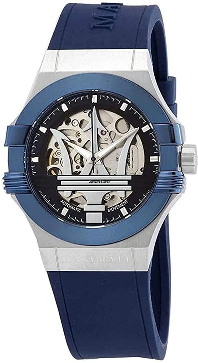  Shop Authentic Maserati Potenza Automatic Skeleton Dial Blue Rubber Strap Watch For Men - R8821108035 - Luxxuri