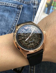  Shop Authentic Emporio Armani Meccanico Black Dial Black Leather Watch For Men - AR60004 - Luxxuri