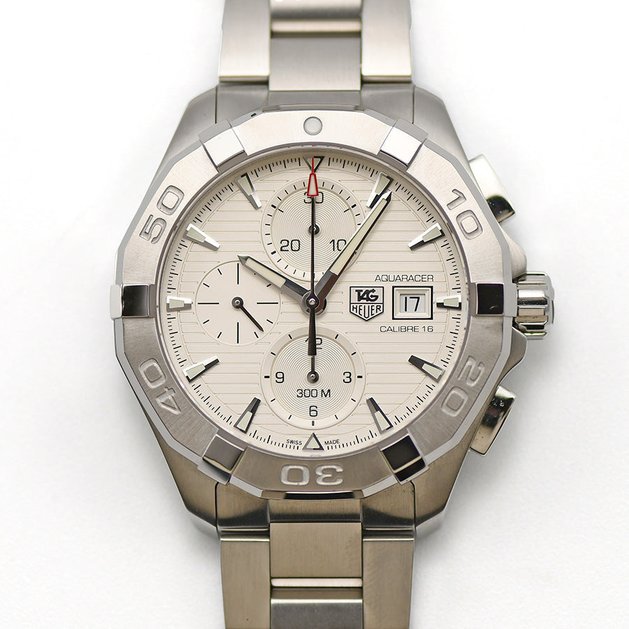  Shop Authentic Tag Heuer Aquaracer Caliber 16 Automatic Chronograph White Dial Silver Steel Strap Watch for Men - CAY2111.BA0927 - Luxxuri