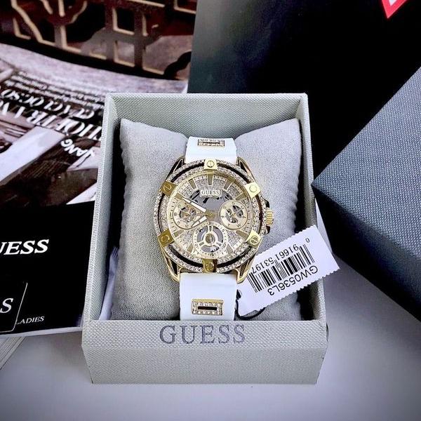  Shop Authentic Guess Queen Quartz Gold Dial White Silicone Strap Watch For Women - GW0536L2 - Luxxuri
