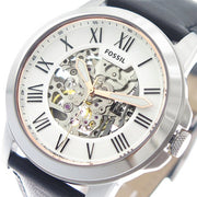  Shop Authentic Fossil Grant Automatic Skeleton White Dial Black Leather Strap Watch for Men - ME3101 - Luxxuri