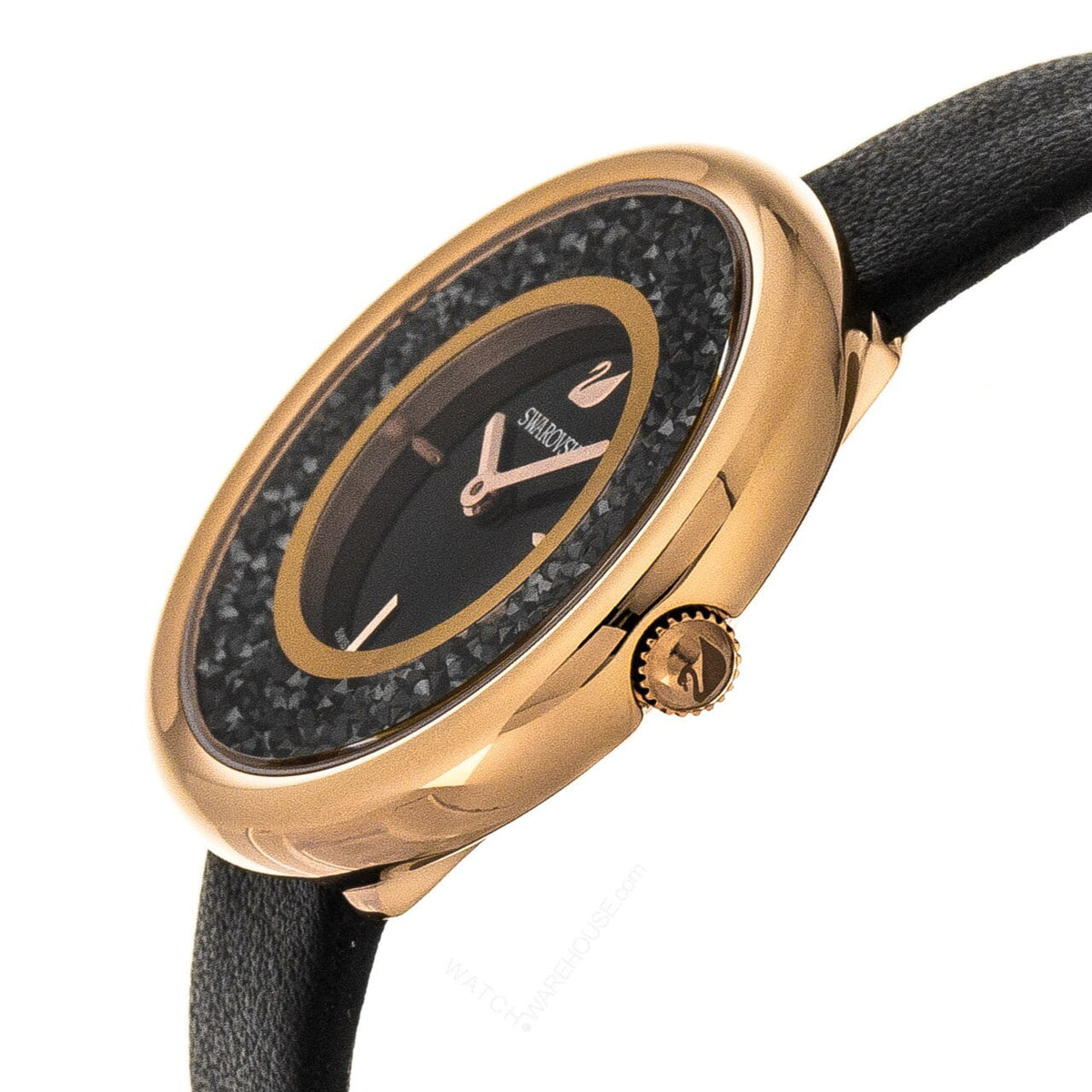  Shop Authentic Swarovski Crystalline Pure Black Dial Black Leather Strap Watch for Women - 5275043 - Luxxuri