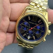  Shop Authentic Michael Kors Lexington Chronograph Blue Dial Gold Steel Strap Watch For Women - MK6206 - Luxxuri
