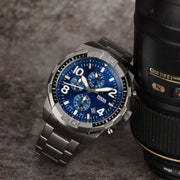  Shop Authentic Fossil Bronson Chronograph Blue Dial Grey Steel Strap Watch for Men - FS5711 - Luxxuri
