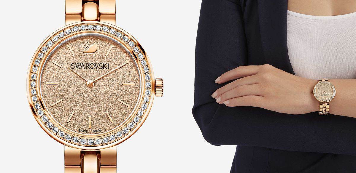  Shop Authentic Swarovski Daytime Analog Gold Dial Gold Steel Strap Watch for Women - 5182231 - Luxxuri
