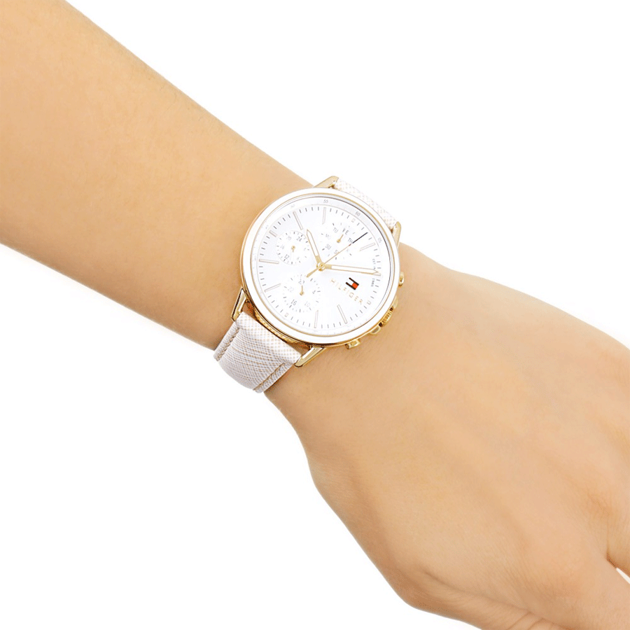  Shop Authentic Tommy Hilfiger Carly Silver Dial Cream Leather Strap Watch for Women - 1781790 - Luxxuri