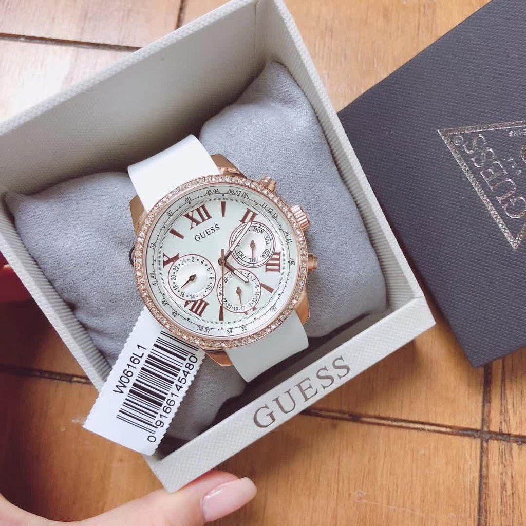  Shop Authentic Guess Sport White Dial White Rubber Strap Watch For Women - W0616L1 - Luxxuri