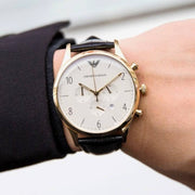  Shop Authentic Emporio Armani Classic Chronograph White Dial Black Leather Strap Watch For Men - AR1892 - Luxxuri