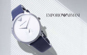  Shop Authentic Emporio Armani Modern Slim Analog Silver Dial Blue Leather Strap Watch For Men - AR11214 - Luxxuri