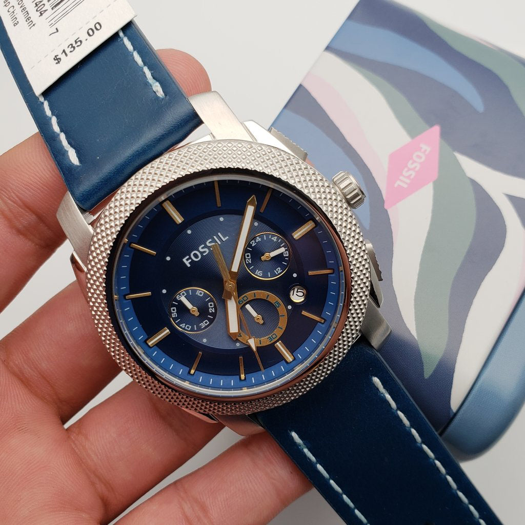  Shop Authentic Fossil Machine Chronograph Blue Dial Blue Leather Strap Watch for Men - FS5262 - Luxxuri