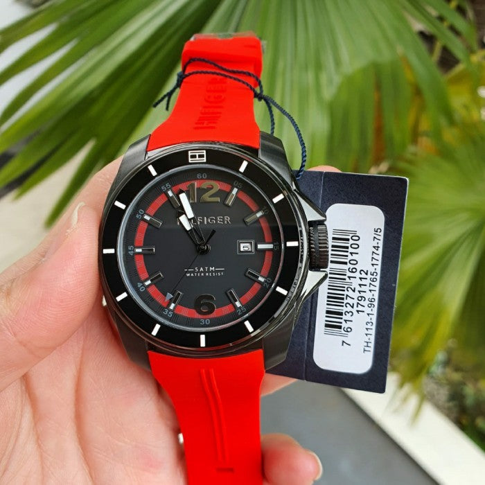 Shop Authentic Tommy Hilfiger Windsurf Black Dial Red Rubber Strap Watch for Men - 1791112 - Luxxuri