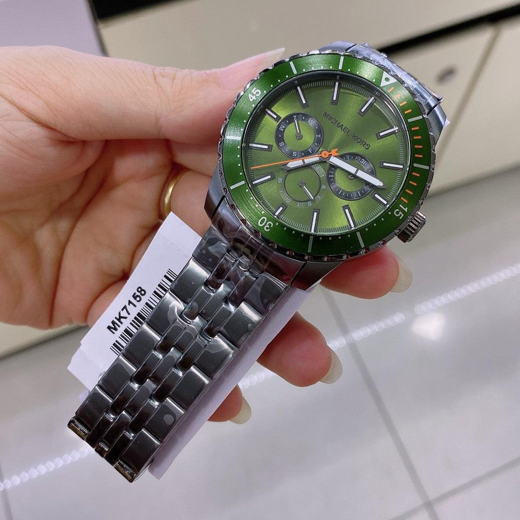  Shop Authentic Michael Kors Cunningham Multifunction Chronograph Green Dial Grey Steel Strap Watch For Men - MK7158 - Luxxuri