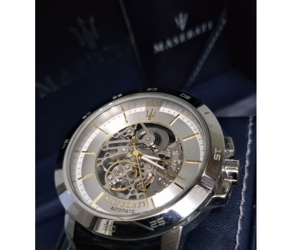  Shop Authentic Maserati Ingegno Automatic Black Skeleton Dial Black Leather Strap Watch For Men - R8821119002 - Luxxuri