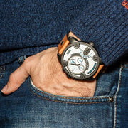  Shop Authentic Diesel SBA Dual Time Chronograph White Dial Brown Leather Strap Watch For Men - DZ7269 - Luxxuri