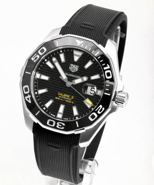  Shop Authentic Tag Heuer Aquaracer Calibre 5 Automatic Black Dial Black Rubber Strap Watch for Men - WAY201A.FT6142 - Luxxuri